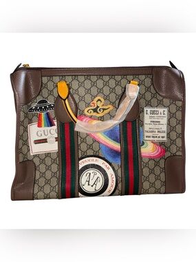 $175 FIRM Fashion Lux Brown/Beige Monogram Tote with Rainbow Patchwork